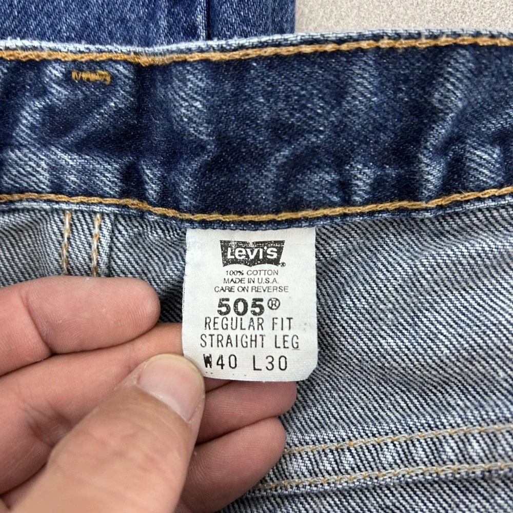 Vtg Levis 505 Jeans Mens 40x30 38x30 Blue Denim Regular Fit Straight Leg USA 90s